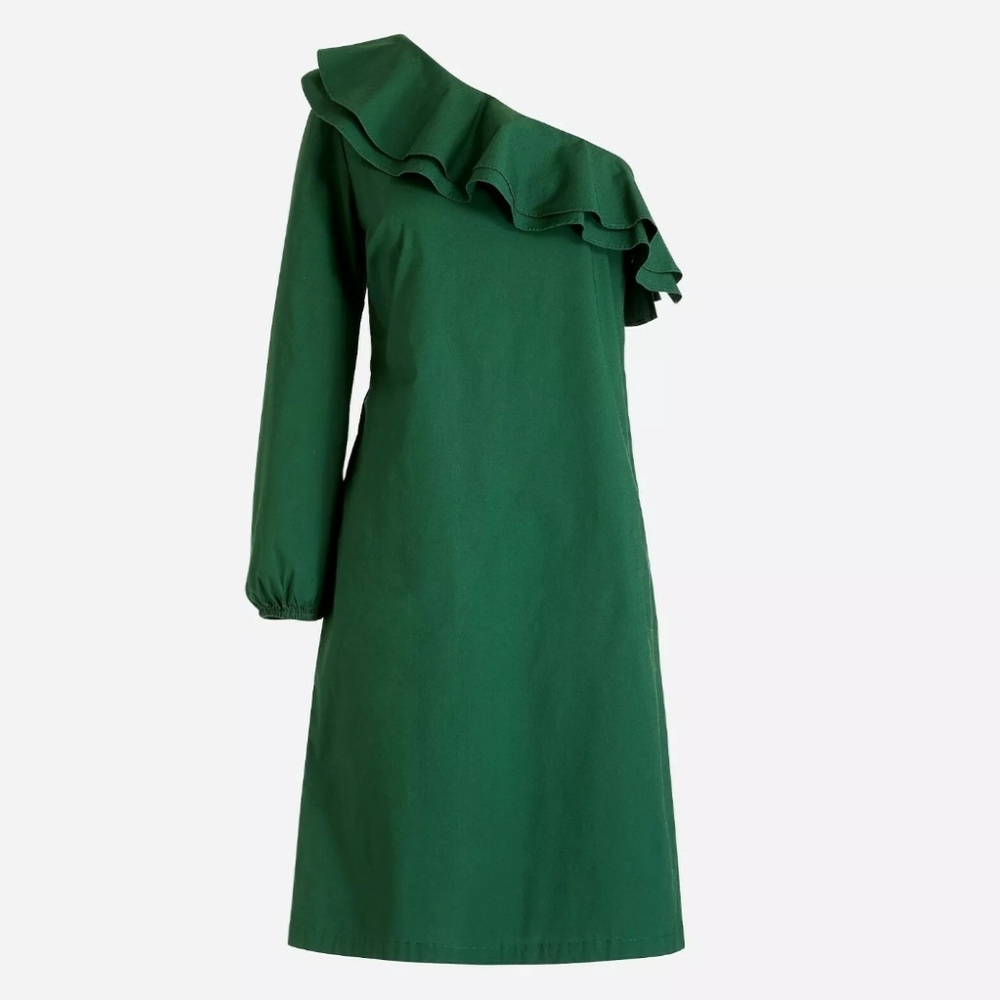 New! J Crew sz 0 Green One Shoulder Dress NWT